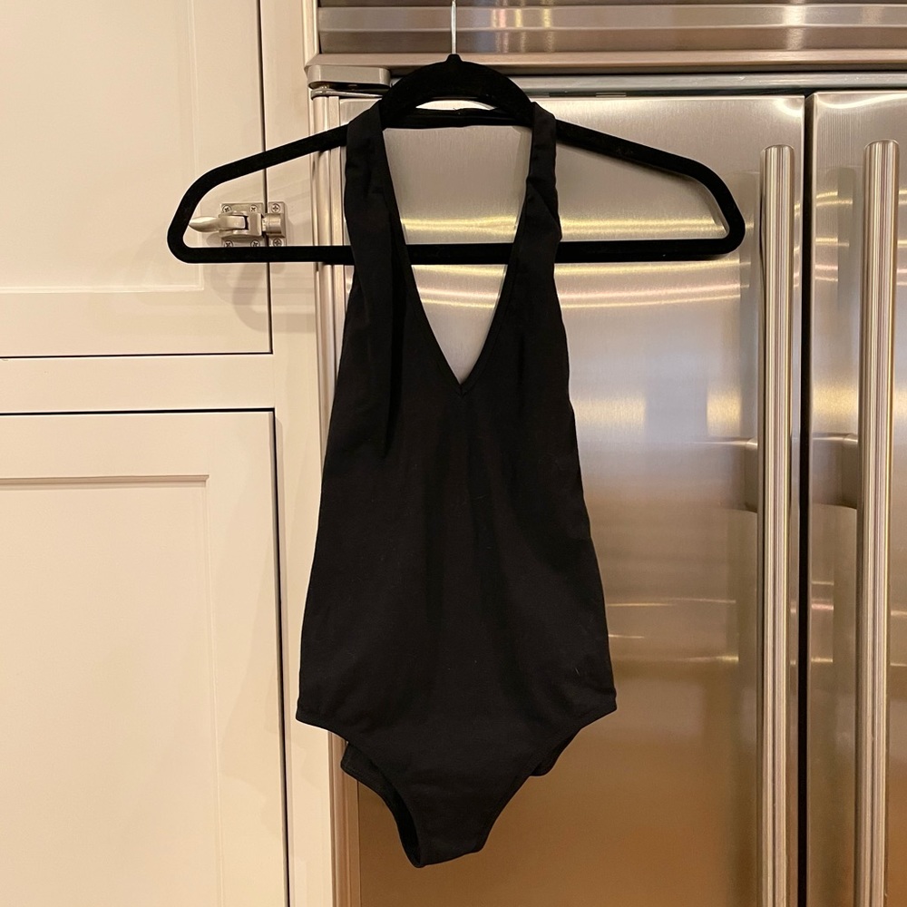American Apparel V Neck Black Body Suit Size Small